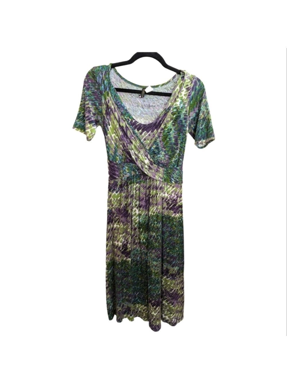 Mothers en Vogue Green & Purple Abstract Nursing Dress Size Small